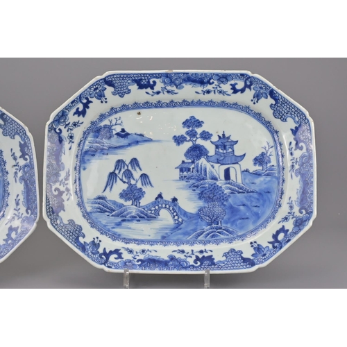 84 - Two chinese blue and white porcelain platters. larger width approx. 35cm (2)