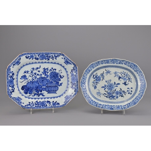 85 - Two chinese blue and white porcelain platters. larger width approx. 33cm (2)