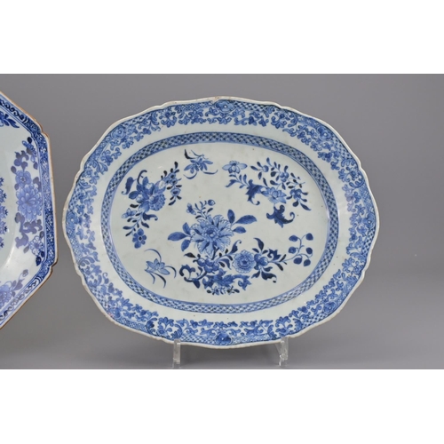 85 - Two chinese blue and white porcelain platters. larger width approx. 33cm (2)