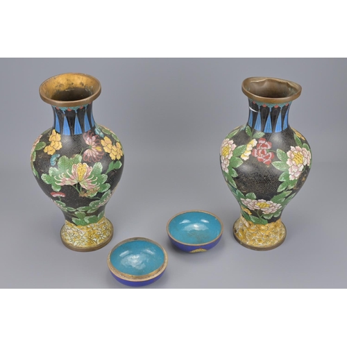 94 - A pair of chinese cloisonne vases together with a cloisonne dragon box with cover. vase approx. heig... 