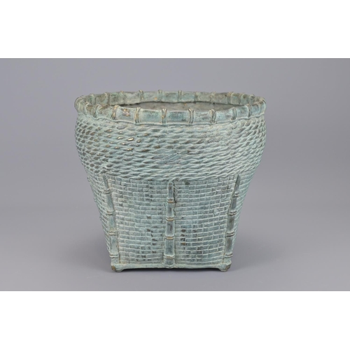 98 - A japanese bronze wicker basket form jardinière. width approx. 25cm