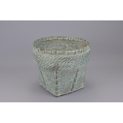 98 - A japanese bronze wicker basket form jardinière. width approx. 25cm