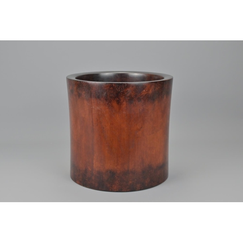 99 - A large chinese wooden brush pot. diameter approx. 21cm