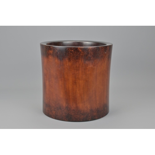 99 - A large chinese wooden brush pot. diameter approx. 21cm