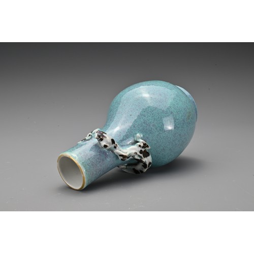 57 - A Chinese 19th Century 'robin's egg'-glazed porcelain bottle vase with a moulded chilong around the ... 