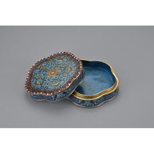 68 - A Chinese 18th Century lobbed cloisonné box and cover. The foliate-shaped box and cover decorated to... 