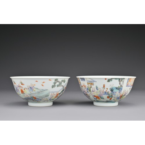 54 - A fine pair of Chinese famille rose porcelain 'One Hundred Boys' bowls decorated with boys in a gard... 