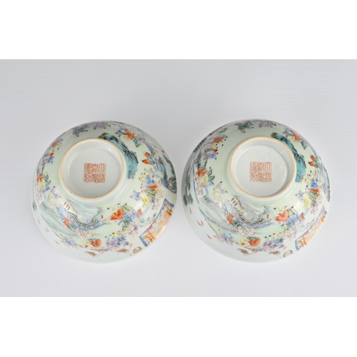 54 - A fine pair of Chinese famille rose porcelain 'One Hundred Boys' bowls decorated with boys in a gard... 