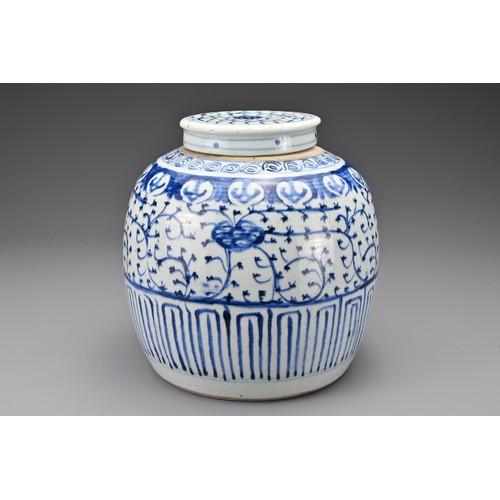 71 - A Chinese early 19th Century blue and white porcelain ginger jar and cover. The body and cover decor... 