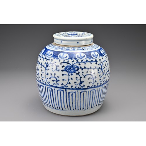 71 - A Chinese early 19th Century blue and white porcelain ginger jar and cover. The body and cover decor... 