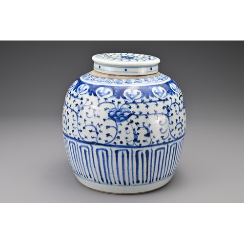 71 - A Chinese early 19th Century blue and white porcelain ginger jar and cover. The body and cover decor... 