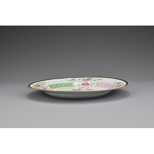 29 - A Chinese 18th Century famille rose porcelain dish. Decorated with Immortal standing on a leaf with ... 