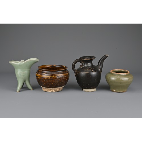 41 - Four Chinese ceramic items to include a Song dynasty brown-glazed pottery ewer, a Song dynasty brown... 