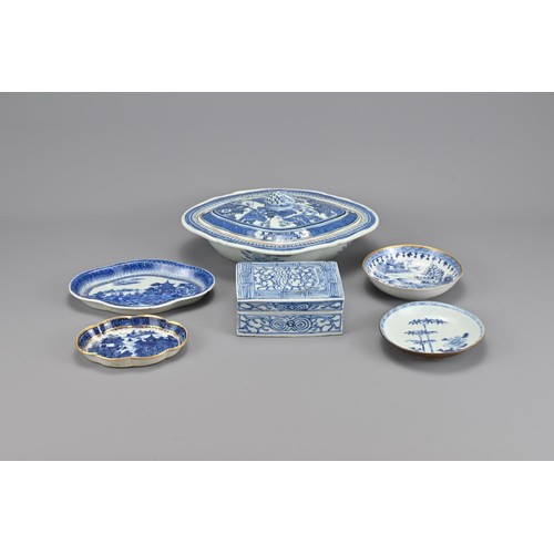 75 - Six 18/19th Century Chinese Blue and White Porcelain items to include a tureen and cover, rectangula... 