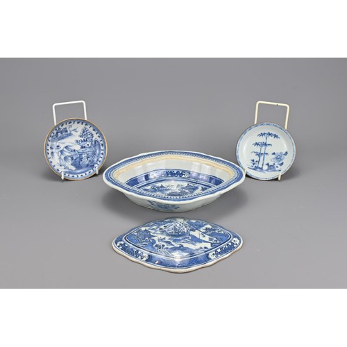 75 - Six 18/19th Century Chinese Blue and White Porcelain items to include a tureen and cover, rectangula... 