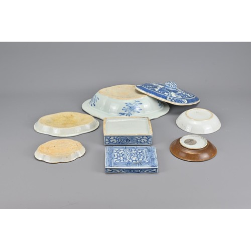 75 - Six 18/19th Century Chinese Blue and White Porcelain items to include a tureen and cover, rectangula... 