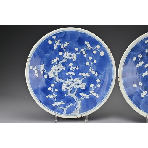 79 - A pair of Chinese 19th century blue and white porcelain dishes. Each decorated with flowering prunus... 