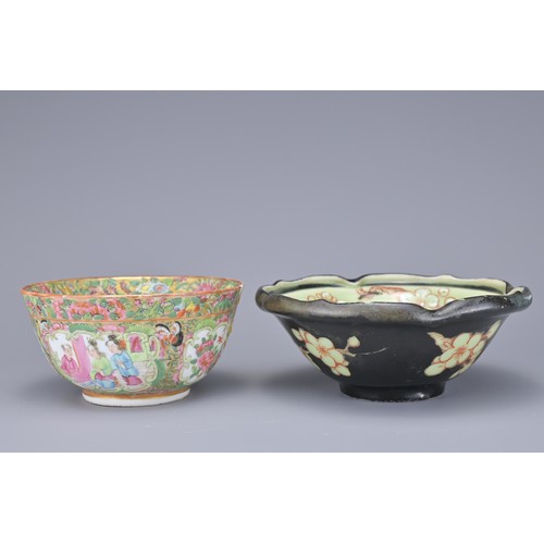 31 - THREE CHINESE PORCELAIN BOWLS, 18/19TH CENTURY. To include a Qianlong famille rose export porcelain ... 