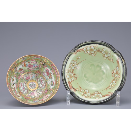 31 - THREE CHINESE PORCELAIN BOWLS, 18/19TH CENTURY. To include a Qianlong famille rose export porcelain ... 