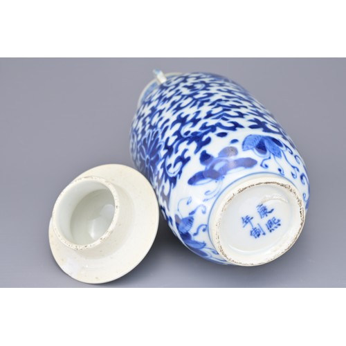 46 - TWO CHINESE BLUE AND WHITE PORCELAIN VASES, 19TH CENTURY. To include a prunus decorated vase with do... 