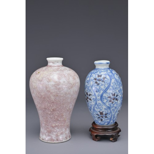 75 - TWO CHINESE MINIATURE PORCELAIN VASES, 18/19TH CENTURY. To include a meiping vase with copper-red gl... 