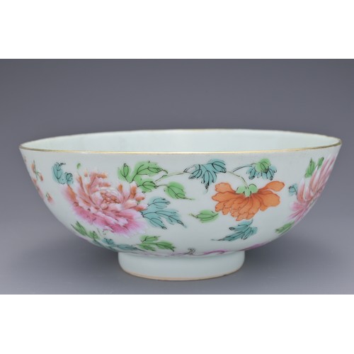 70 - A CHINESE FAMILLE ROSE PORCELAIN BOWL, 18TH CENTURY. Decorated to the exterior with flowering prunus... 