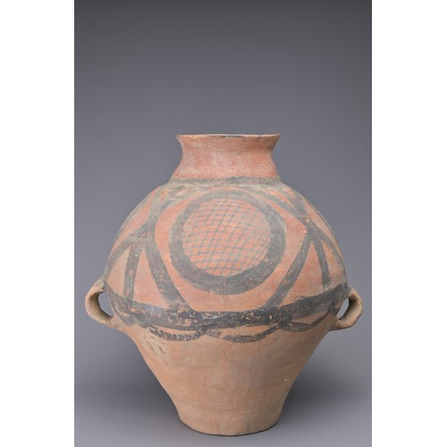 96 - A LARGE CHINESE NEOLITHIC PAINTED POTTERY JAR –MACHANG PHASE. Geometric patterns in black pigment ov... 