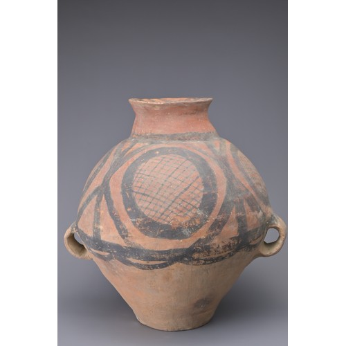 96 - A LARGE CHINESE NEOLITHIC PAINTED POTTERY JAR –MACHANG PHASE. Geometric patterns in black pigment ov... 