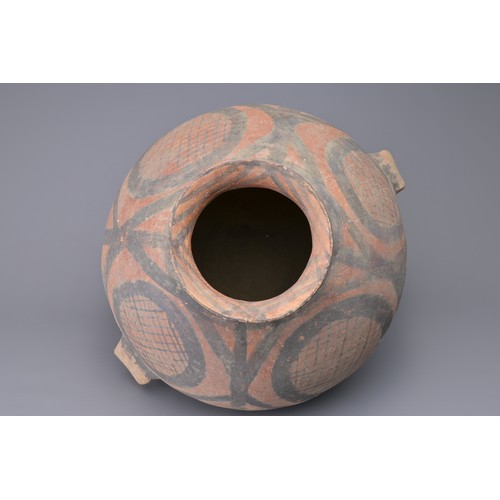 96 - A LARGE CHINESE NEOLITHIC PAINTED POTTERY JAR –MACHANG PHASE. Geometric patterns in black pigment ov... 