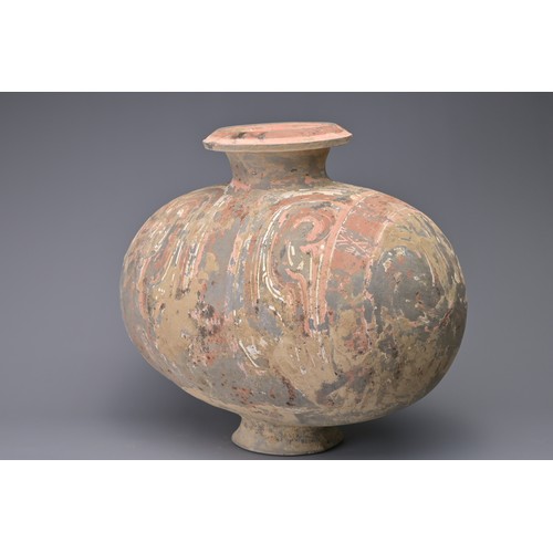 97 - A FINE CHINESE WESTERN HAN DYNASTY PAINTED POTTERY COCOON JAR. Made from a relatively highly-fired g... 