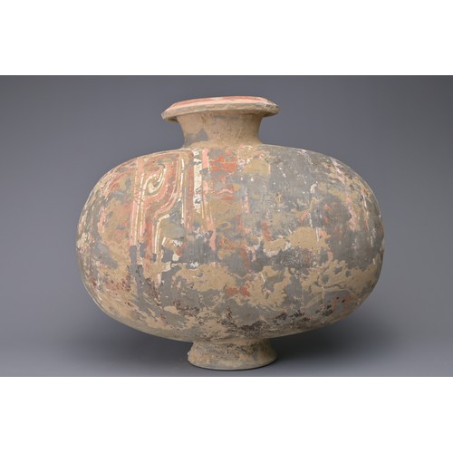 97 - A FINE CHINESE WESTERN HAN DYNASTY PAINTED POTTERY COCOON JAR. Made from a relatively highly-fired g... 