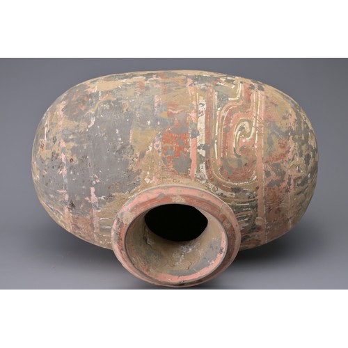 97 - A FINE CHINESE WESTERN HAN DYNASTY PAINTED POTTERY COCOON JAR. Made from a relatively highly-fired g... 