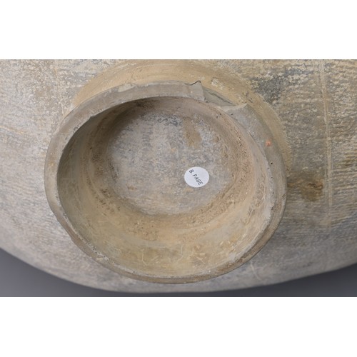 101 - A GIANT CHINESE POTTERY COCOON JAR – WARRING STATES. Heavily-potted, the surface decorated with repe... 