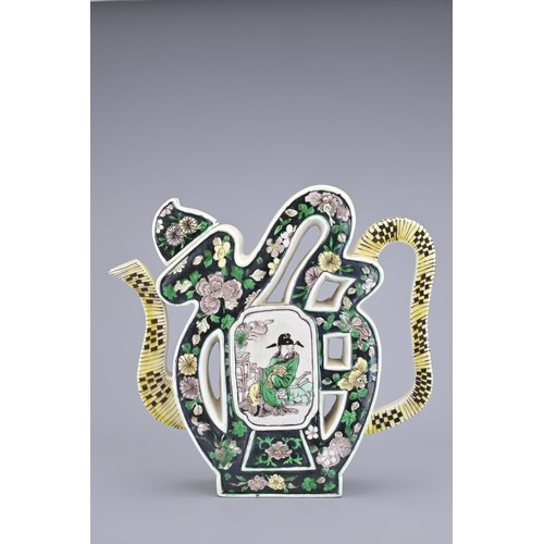 69 - A CHINESE FAMILLE VERTE PORCELAIN 'SHOU' TEAPOT, 19/20TH CENTURY.  The teapot modelled in the form o... 