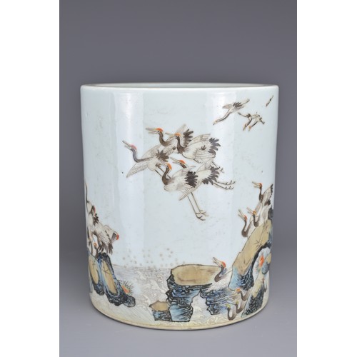 78 - TWO CHINESE PORCELAIN BRUSH POTS, MID 20TH CENTURY. To include a cylindrical brush pot decorated wit... 