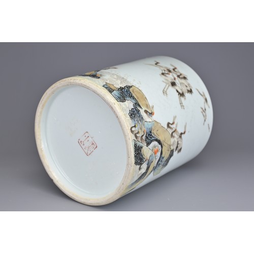 78 - TWO CHINESE PORCELAIN BRUSH POTS, MID 20TH CENTURY. To include a cylindrical brush pot decorated wit... 