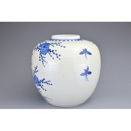 84 - A CHINESE BLUE AND WHITE PORCELAIN GINGER JAR, 19TH CENTURY. Decorated with birds, butterflies and f... 