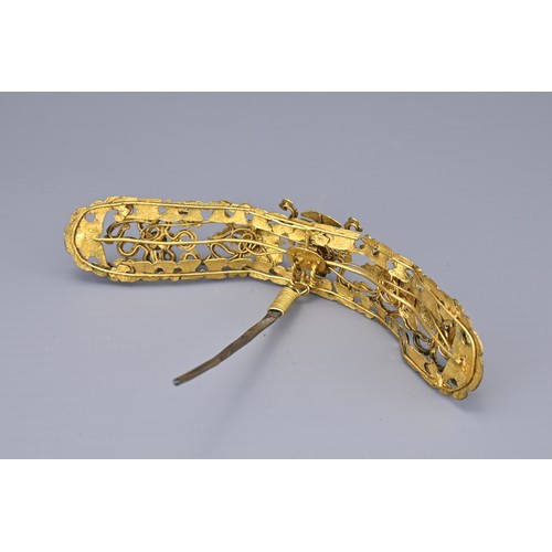 54 - TWO CHINESE SILVER GILT TIAN-TSUI HAIRPIN ORNAMENTS, QING DYNASTY. Kingfisher feather inlaid with va... 