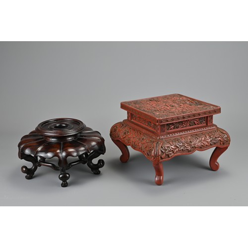 58 - A GROUP OF CHINESE / JAPANESE CARVED WOOD AND LACQUER DISPLAY STANDS. Each of various shapes and siz... 