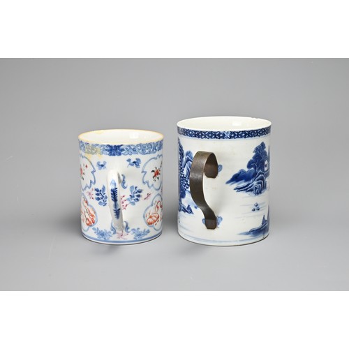 3 - FOUR CHINESE PORCELAIN ITEMS, 18TH CENTURY. To include two sections of blue and white porcelain bott... 