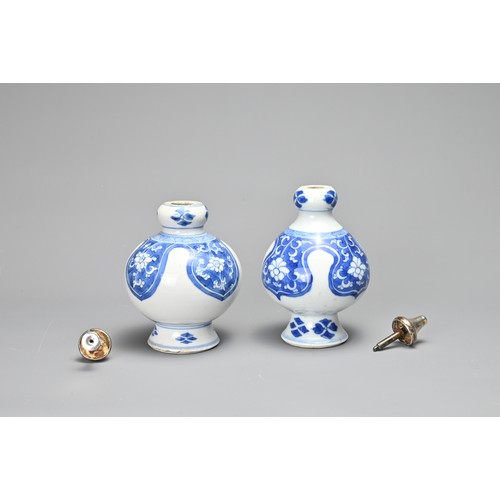 3 - FOUR CHINESE PORCELAIN ITEMS, 18TH CENTURY. To include two sections of blue and white porcelain bott... 