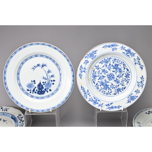 21 - SIX CHINESE BLUE AND WHITE PORCELAIN DISHES, 18TH CENTURY. Decorated with typical floral scenes. App... 