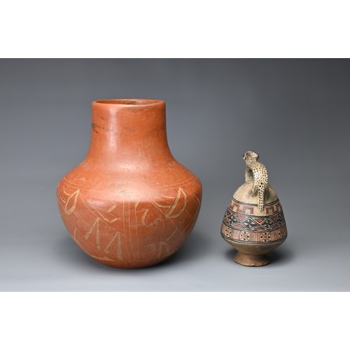 22 - TWO POTTERY ITEMS, POSSIBLY SOUTH AMERICAN. Peru or Pre-Columbain style pottery to include a pottery... 