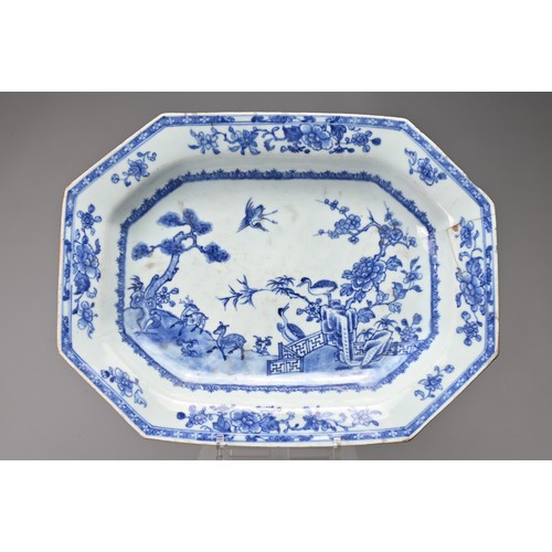 23 - FOUR CHINESE BLUE AND WHITE EXPORT PORCELAIN ITEMS, 18TH CENTURY. Comprising a two octagonal shaped ... 