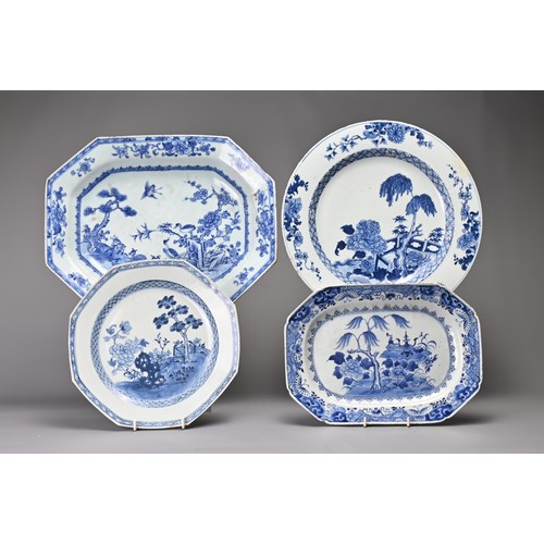 23 - FOUR CHINESE BLUE AND WHITE EXPORT PORCELAIN ITEMS, 18TH CENTURY. Comprising a two octagonal shaped ... 