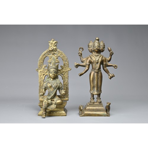 30 - TWO INDIAN BRONZE HINDU DEITY FIGURES, 19/20TH CENTURY. To include a standing figure of Brahma depic... 