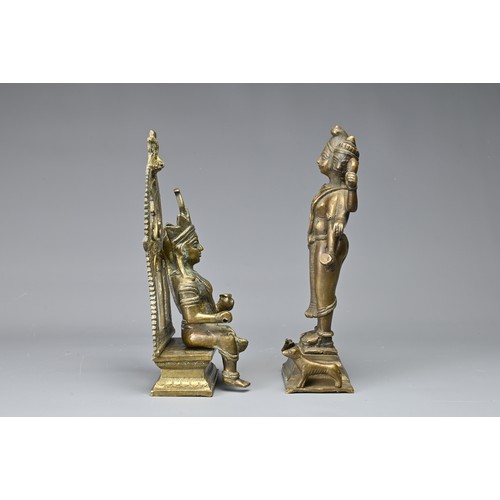 30 - TWO INDIAN BRONZE HINDU DEITY FIGURES, 19/20TH CENTURY. To include a standing figure of Brahma depic... 