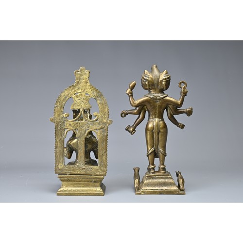 30 - TWO INDIAN BRONZE HINDU DEITY FIGURES, 19/20TH CENTURY. To include a standing figure of Brahma depic... 