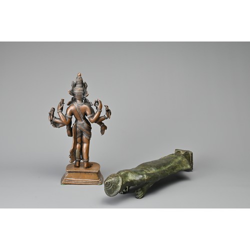 31 - TWO CAMBODIAN AND INDIAN BRONZE FIGURES OF DEITIES, 19/20TH CENTURY. A Cambodian Khmer style standin... 