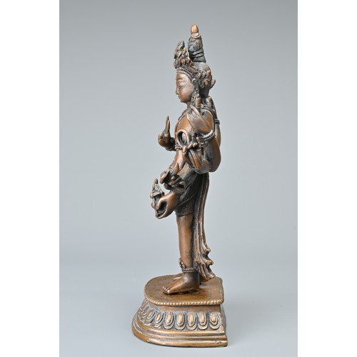 31 - TWO CAMBODIAN AND INDIAN BRONZE FIGURES OF DEITIES, 19/20TH CENTURY. A Cambodian Khmer style standin... 